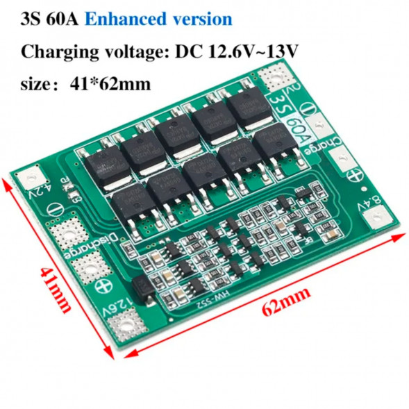 Плата защиты аккумулятора BMS 3S 60A 12.6 для Li-ion в Орле
