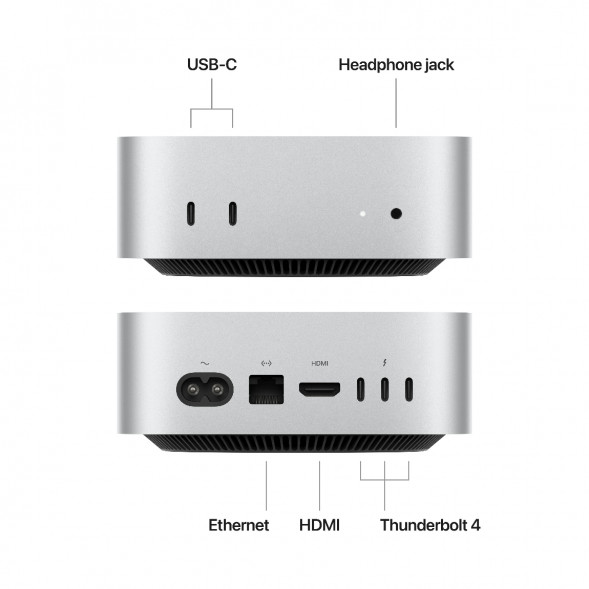 Компьютер Apple Mac mini M4 2024 (MU9D3) (10 Core GPU, 16ГБ, 256ГБ SSD, Apple, macOS), серебристый в Орле